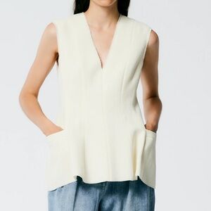 Tibi melee wool crepe vneck top, ivory, size 10, NWOT, $185.